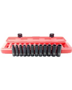 KTI38200 image(0) - K Tool International Impact Socket Set 12 Piece Metric Thin Wall 1/2 in. Drive - Deep